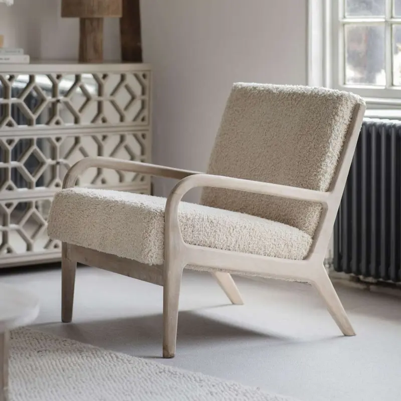 Serena Cream Teddy & Whitewash Wood Accent Chair