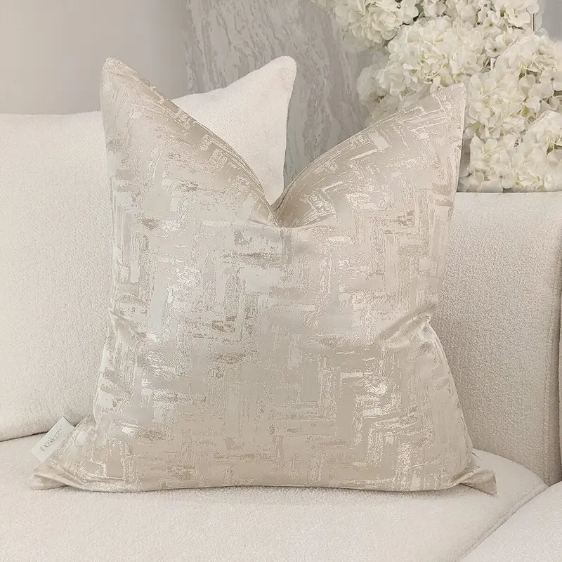Sorrel Cream & Gold Metallic Abstract Patterned Cushion - 50x50cm