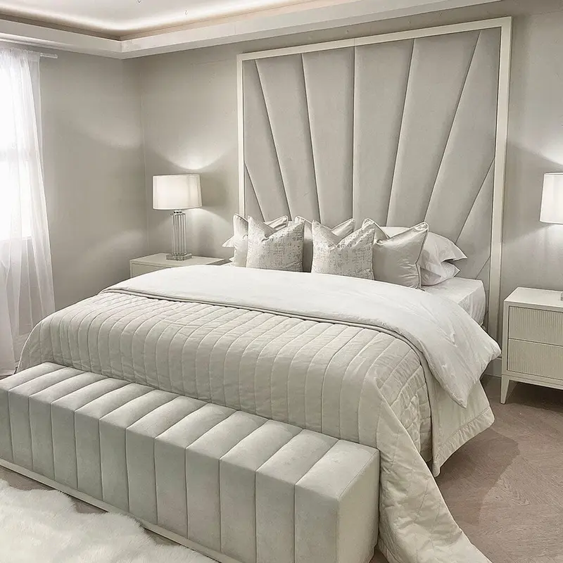 Sunburst Silver Velvet & Oyster Luxury Wall Mounted Headboard