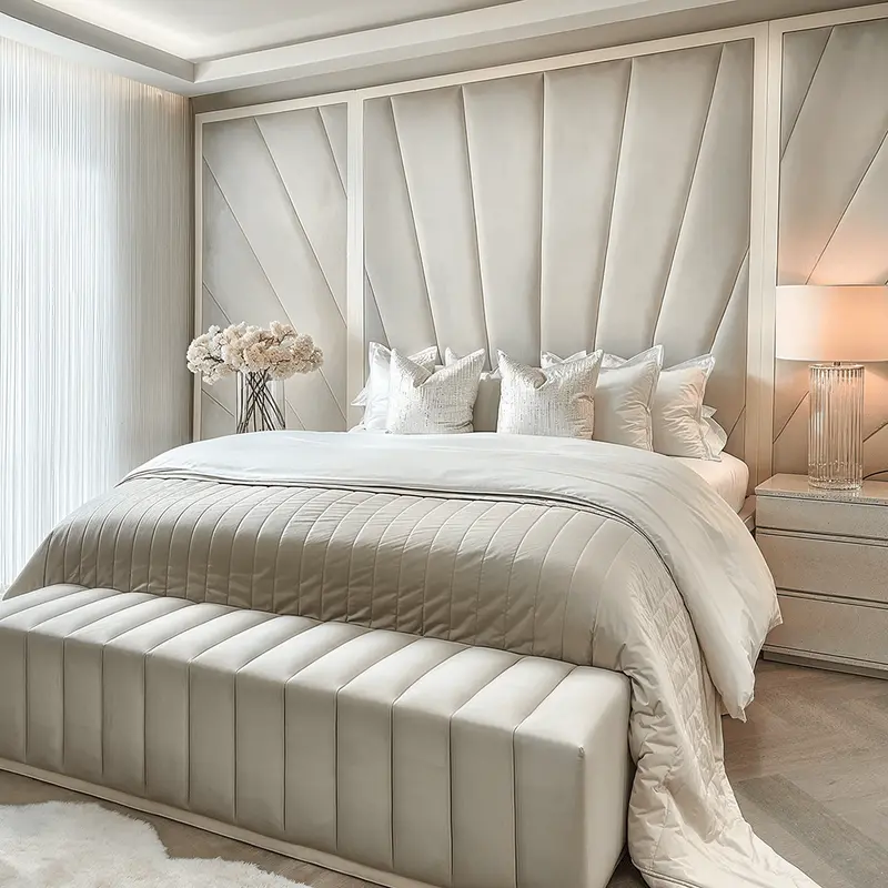 Sunburst Silver Velvet & Oyster Luxury Wall Mounted Headboard with Wings