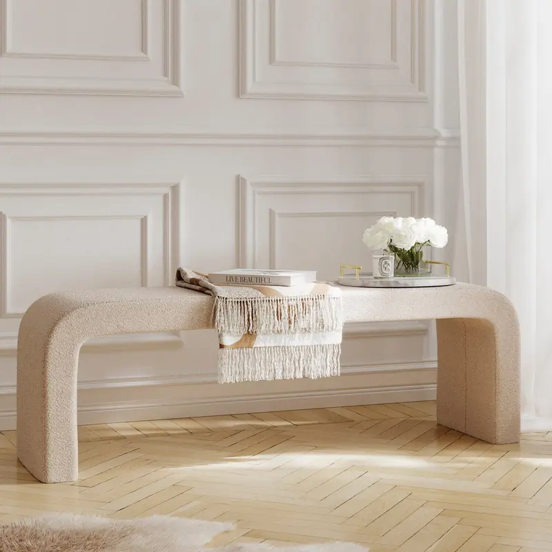 Valiona Cream Boucle Curved Bench