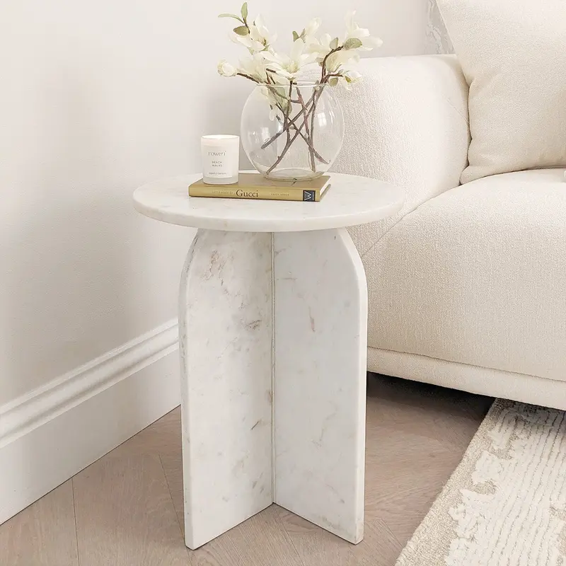 Vieste White Marble Side Table