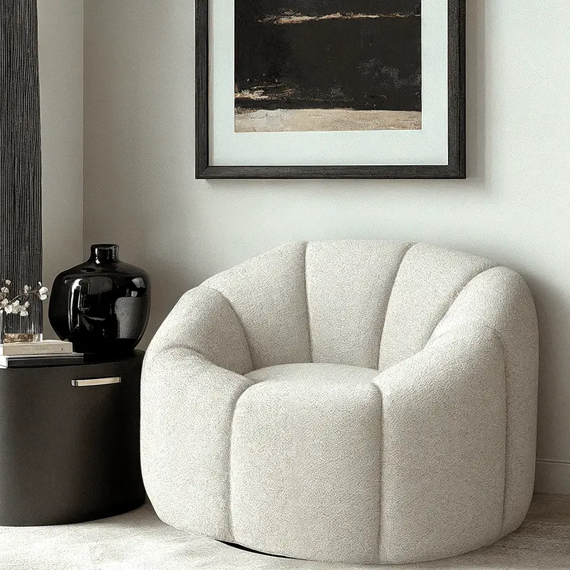 Abella Ivory Textured Fabric Swivel Chair
