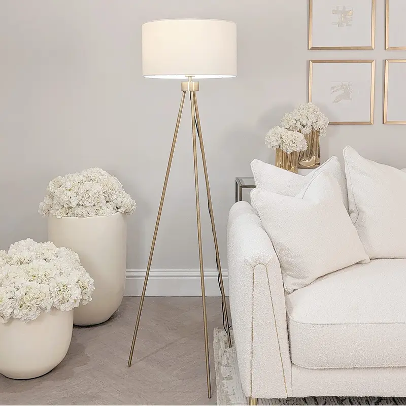 Akira Gold Tripod Floor Lamp with Ivory Shade
