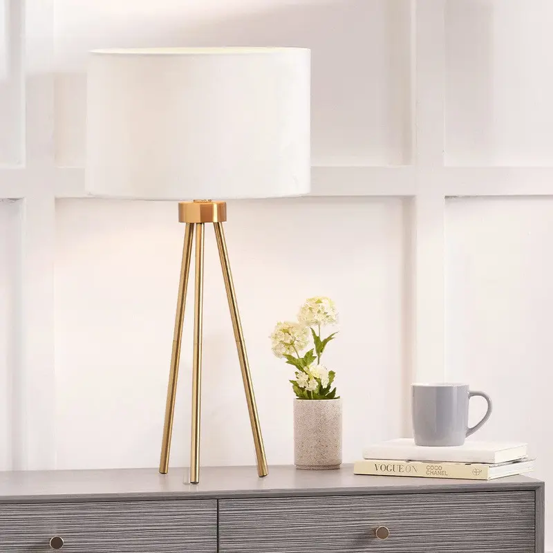 Akira Gold Tripod Table Lamp with Ivory Shade