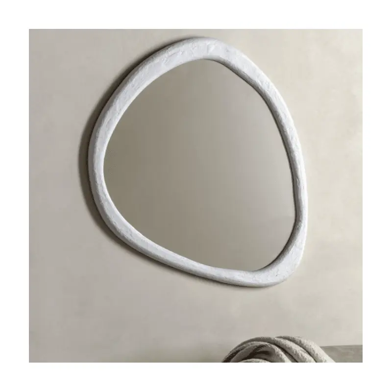 Amina White Concrete Effect Abstract Pebble Mirror