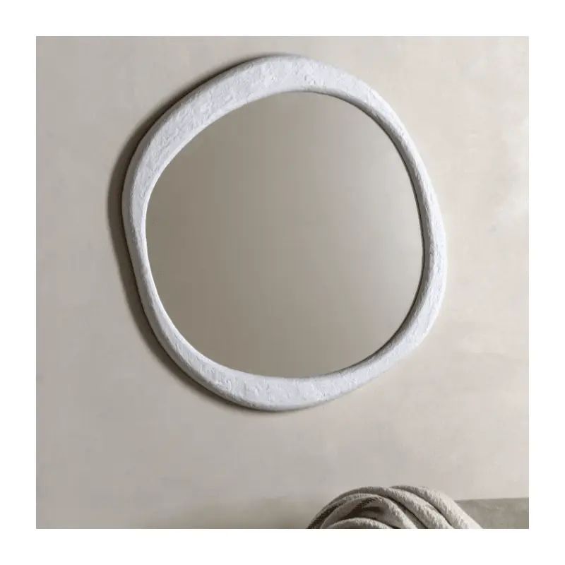 Amina White Concrete Effect Rounded Pebble Mirror
