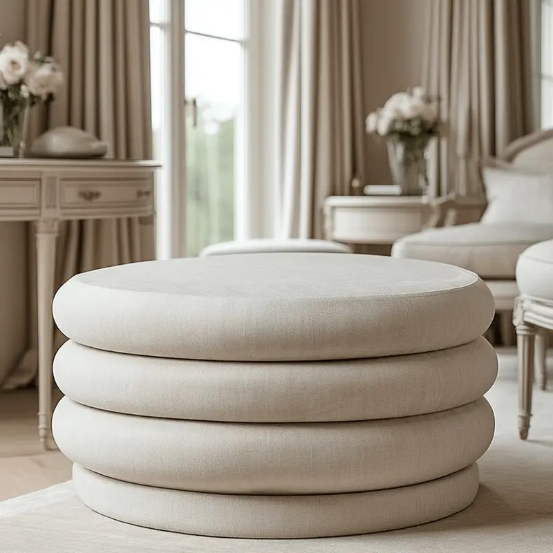 Amreli Curved Cream Large Storage Ottoman Footstool