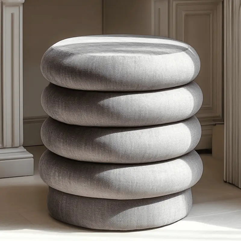 Amreli Curved Grey Upholstered Stool