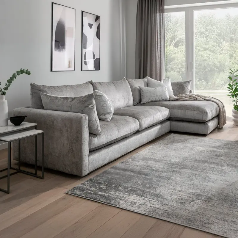 Ariana Grey Chenille Large Chaise End Sofa - Right Hand Facing
