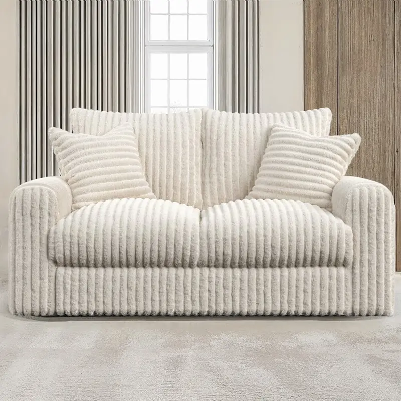 Aspen Cream Faux Fur Chunky Ribbed Medium Sofa