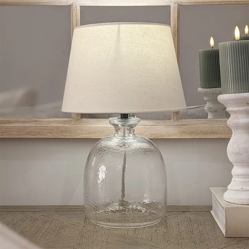 Auden Clear Textured Glass Table Lamp with Ivory Shade