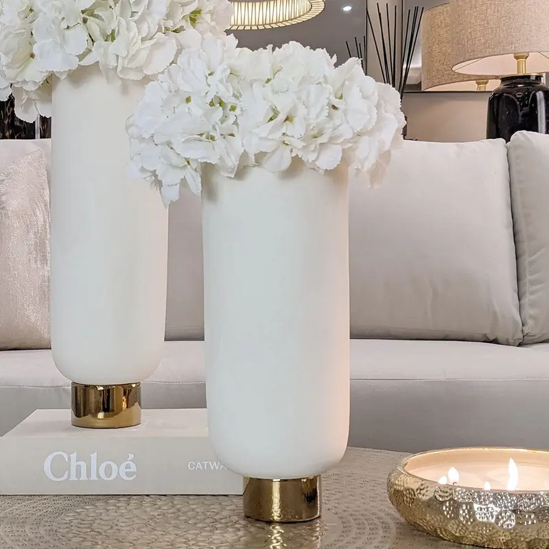 Cinzia Ceramic White & Gold Vase