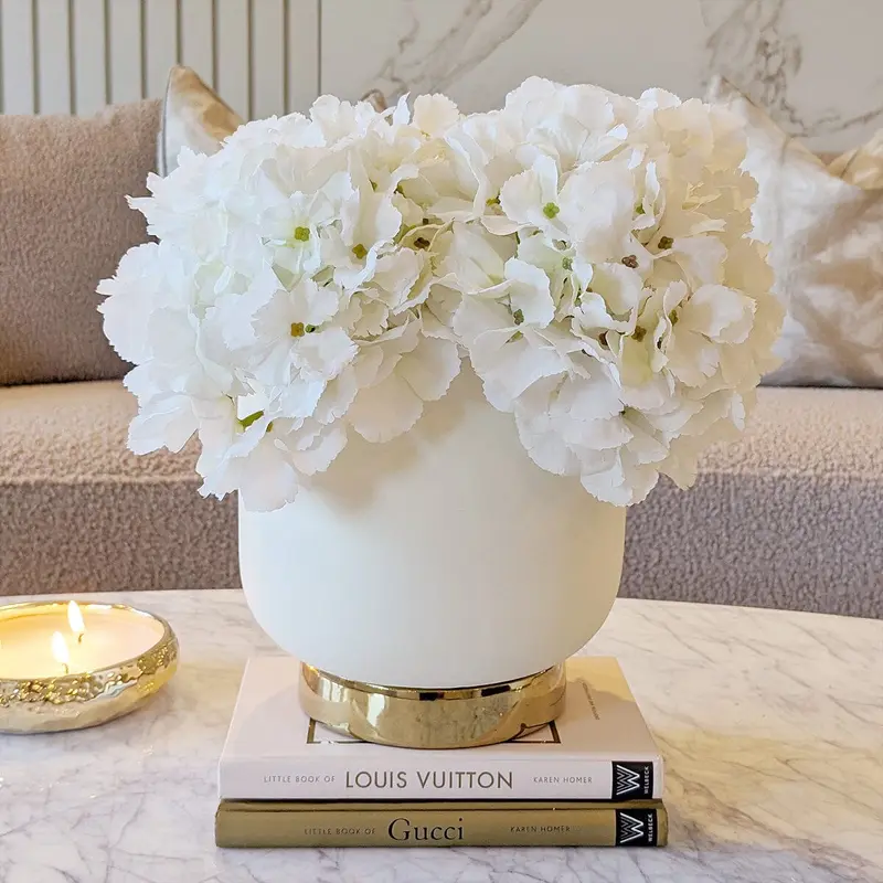 Cinzia Large Ceramic White & Gold Planter