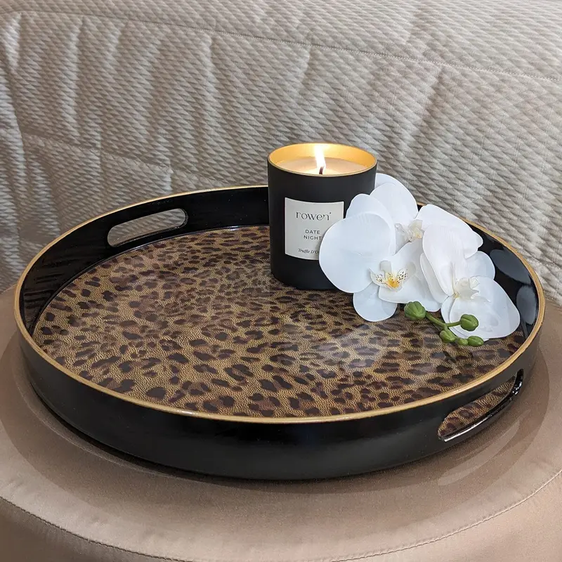 Dolce Round Leopard Print Decorative Tray