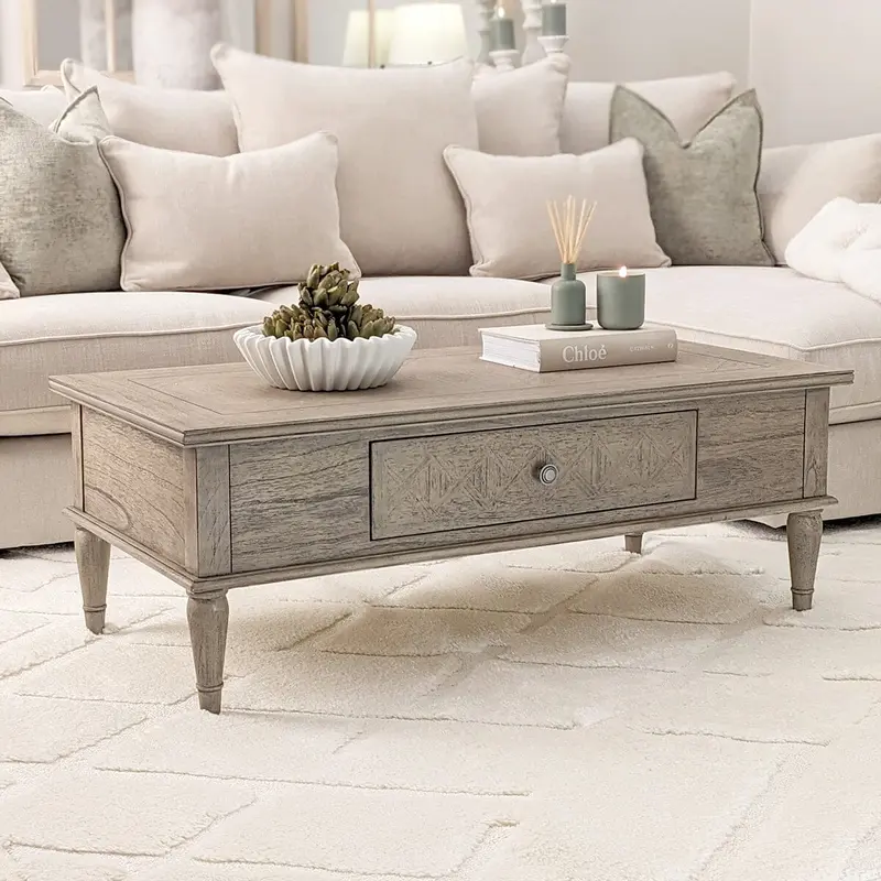 Elysium Natural Wood Push Drawer Coffee Table