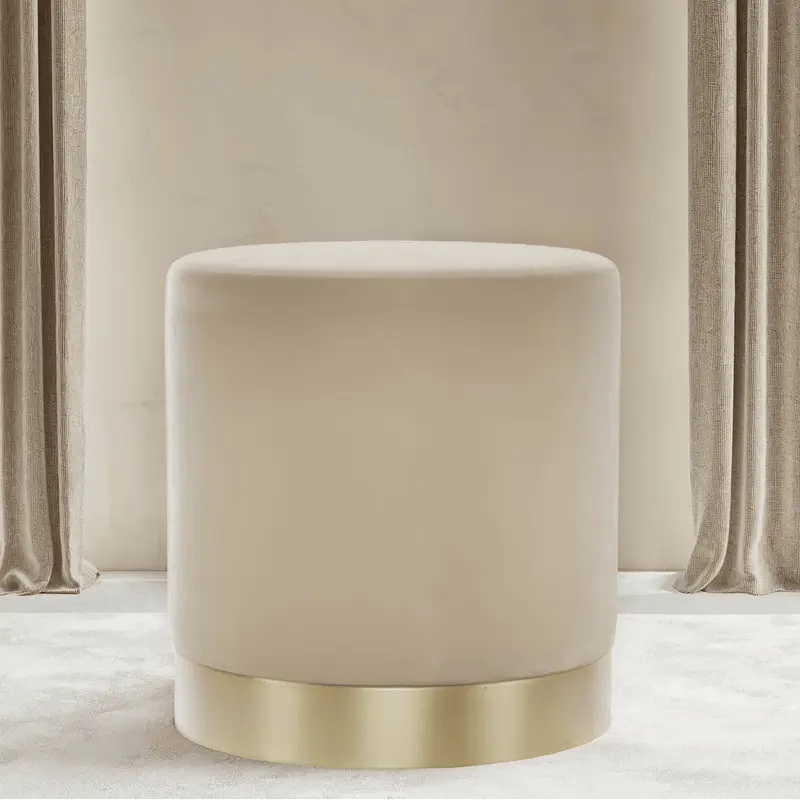 Jaycee Beige & Gold Medium Round Stool