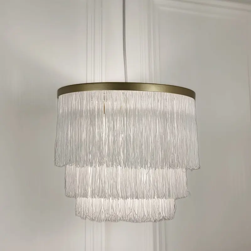 Jessamine Gold & White Medium Fringed Pendant Ceiling Light