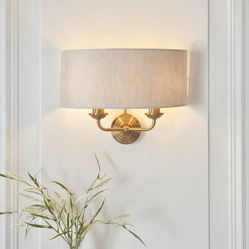 Juniper 2 Light Brass Wall Light with Neutral Shade