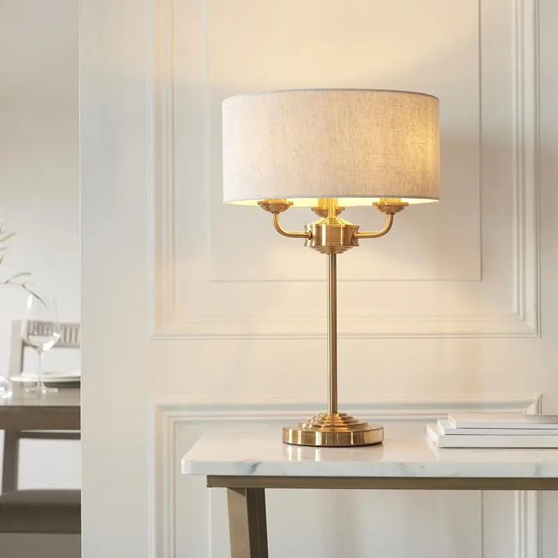 Juniper 3 Light Brass Table Lamp with Neutral Shade
