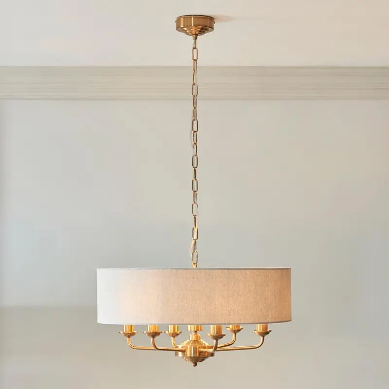 Juniper 6 Light Brass Pendant Ceiling Light with Neutral Shade