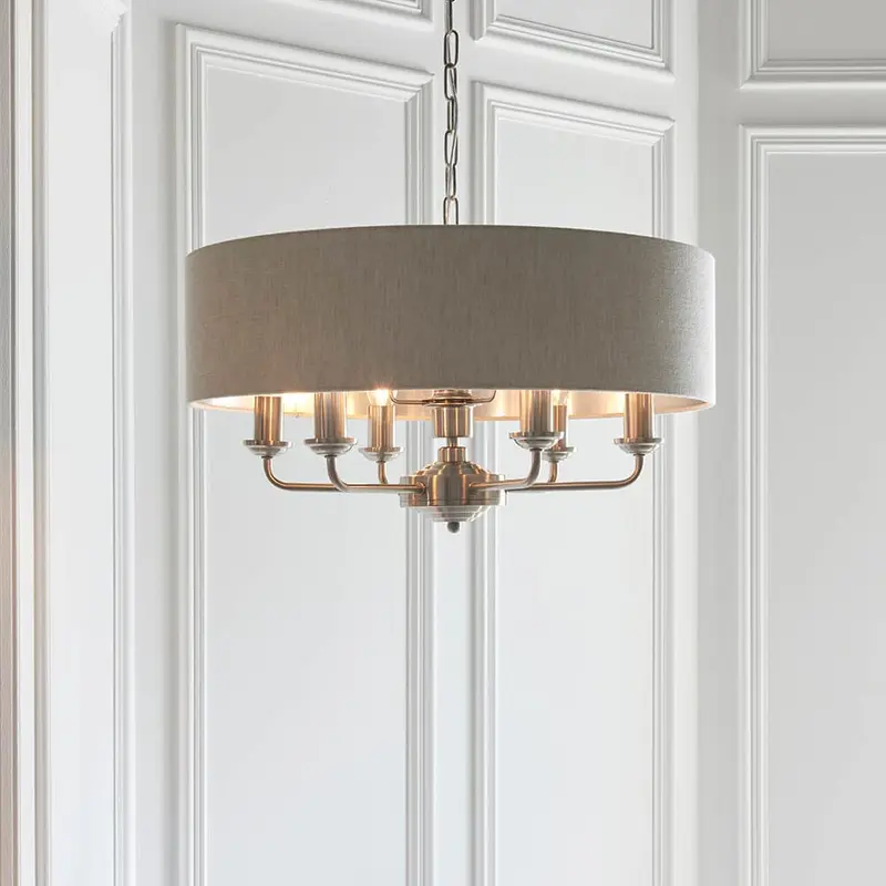 Juniper 6 Light Chrome Pendant Ceiling Light with Neutral Shade