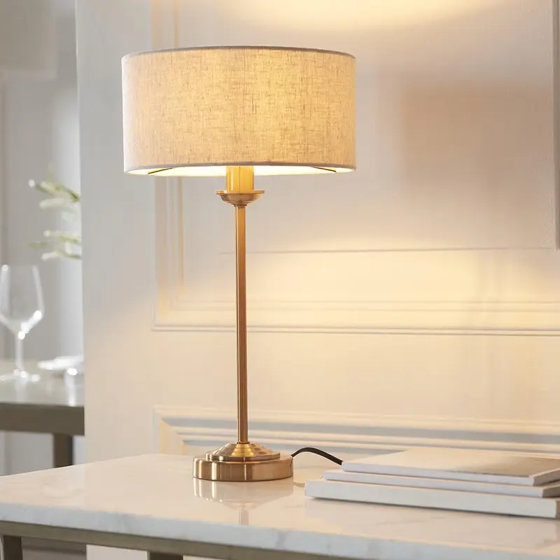 Juniper Brass Table Lamp with Neutral Shade