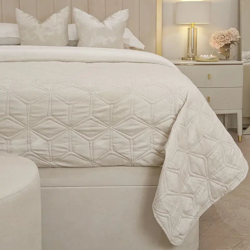 Kynlee Cream Linen Look Quilted Bedspread