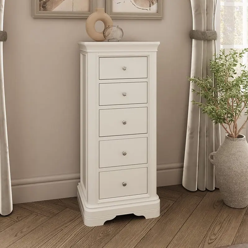 Louvre White Wooden 5 Drawer Tall Chest of Drawers