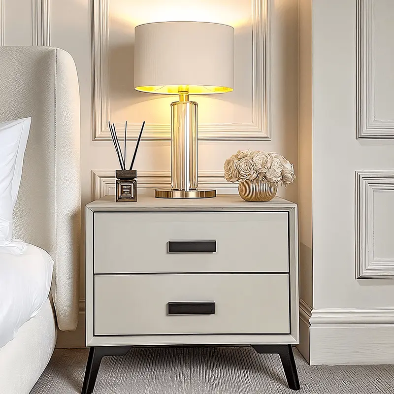 Nova Stone & Black 2 Drawer Bedside Table