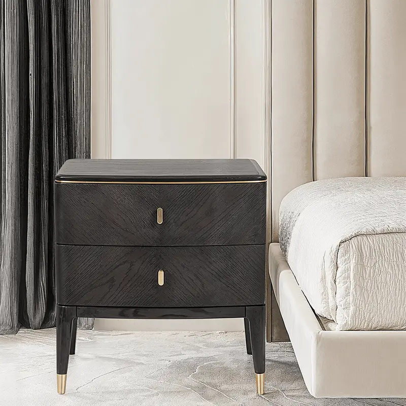 Putney Grey & Gold 2 Drawer Bedside Table