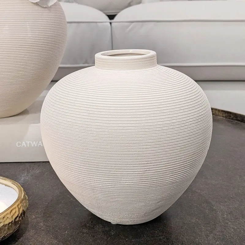 Solis Medium Rounded Stone Ceramic Neutral Vase