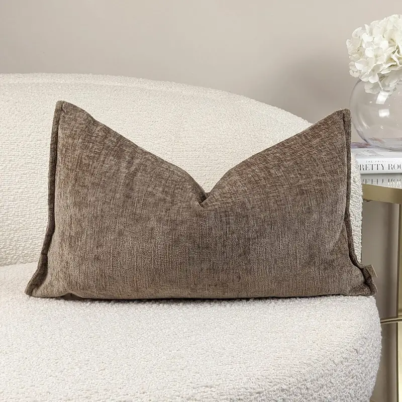 Souffle Taupe Woven Cushion with Oxford Border - 30x50cm