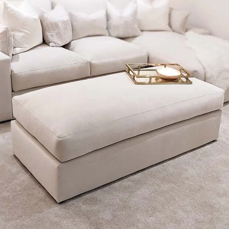 Tribeca Cream Velvet Medium Double Width Footstool