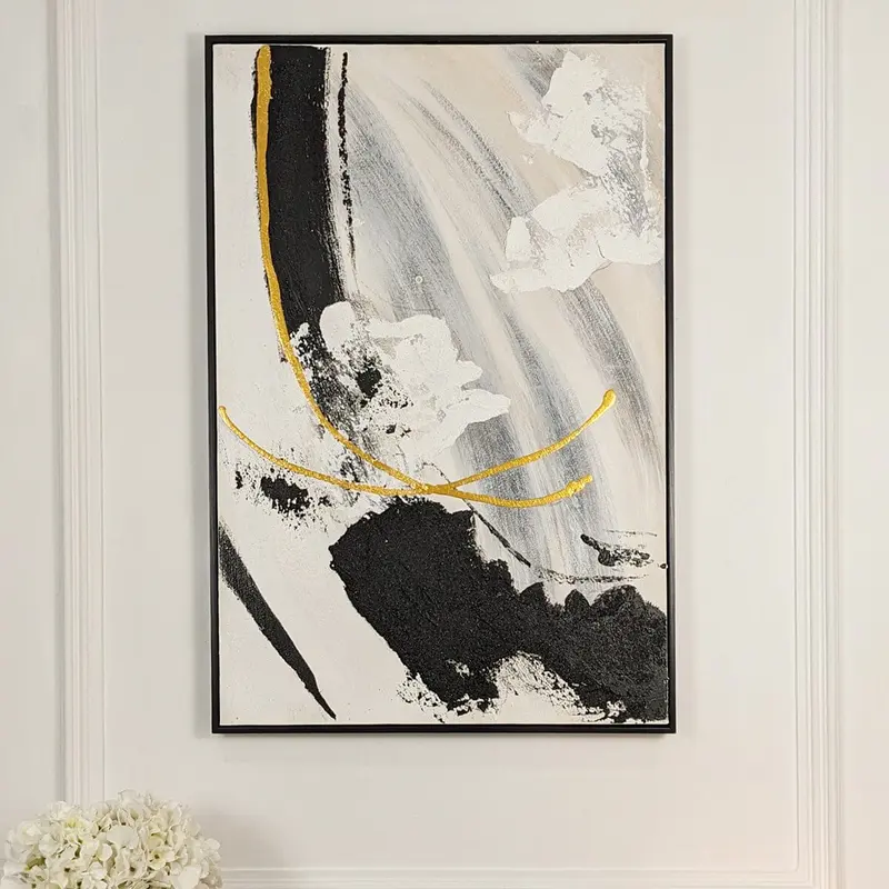 Verona Black, Taupe & White Abstract Paint Brush Effect Textured Canvas Wall Art