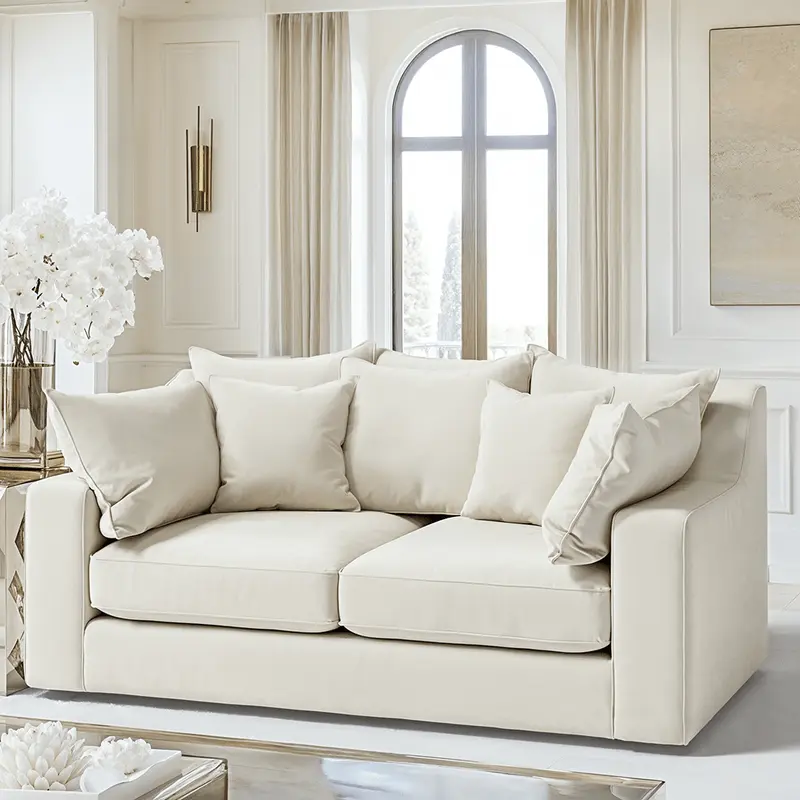 Victoria Cream Velvet 3 Seater Pillow Back Sofa