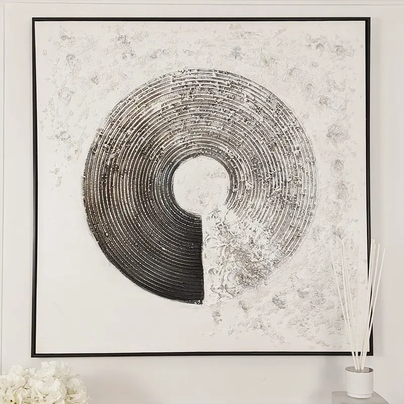 Westborne Monochrome Spiral Textured Canvas Wall Art