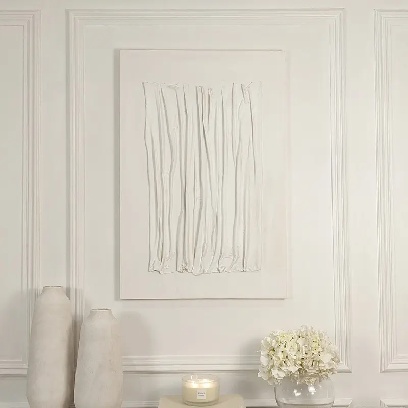 Wren White Textured Abstract Lines Canvas Wall Art