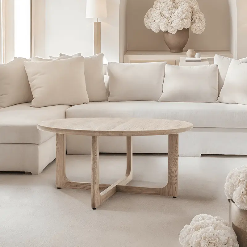 Zyra Smoked Oak Wooden Round Coffee Table