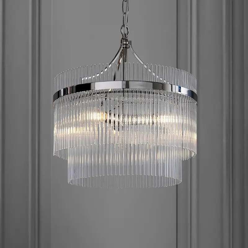 Abella 3 Light Silver & Glass Pendant Ceiling Light