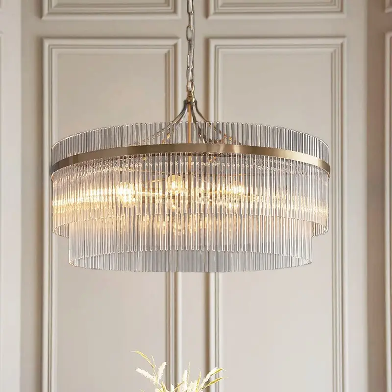 Abella Large 7 Light Gold & Glass Pendant Ceiling Light