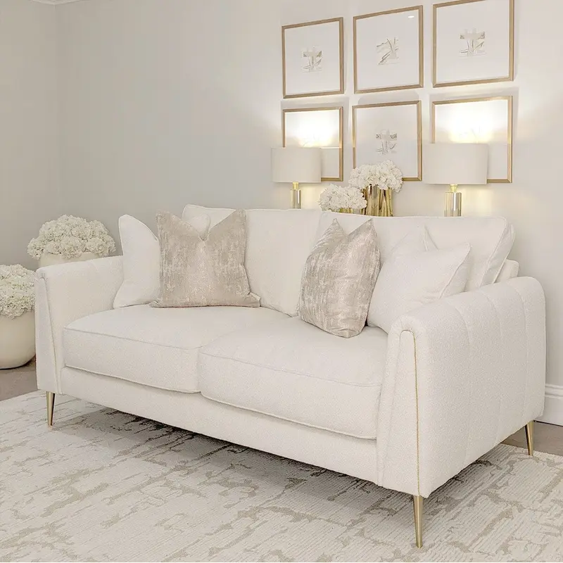 Alaina Cloud Boucl 3 Seater Sofa with Gold Legs