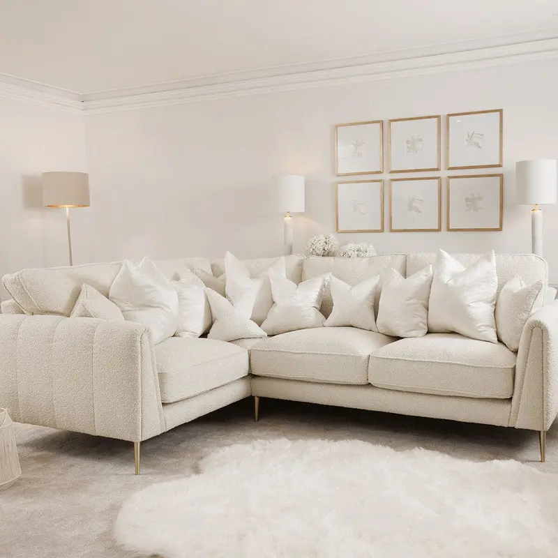Alaina Cloud Boucl Left Hand Facing Corner Sofa with Gold Legs