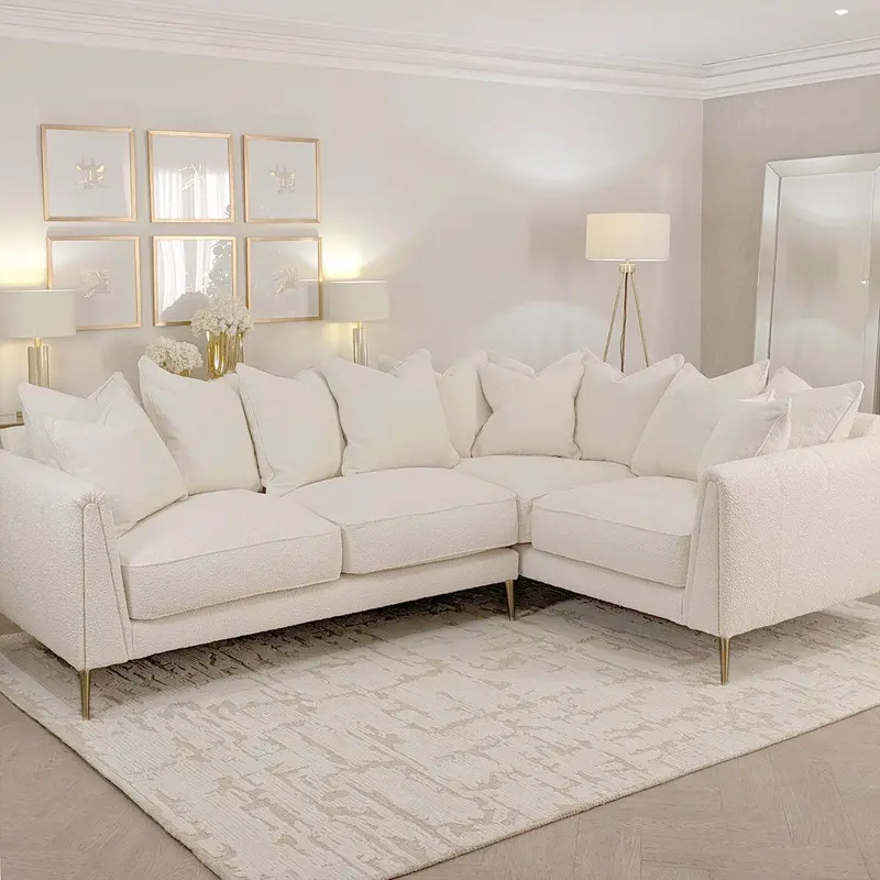Alaina Cloud Boucl Scatter Back Right Hand Facing Corner Sofa with Gold Legs