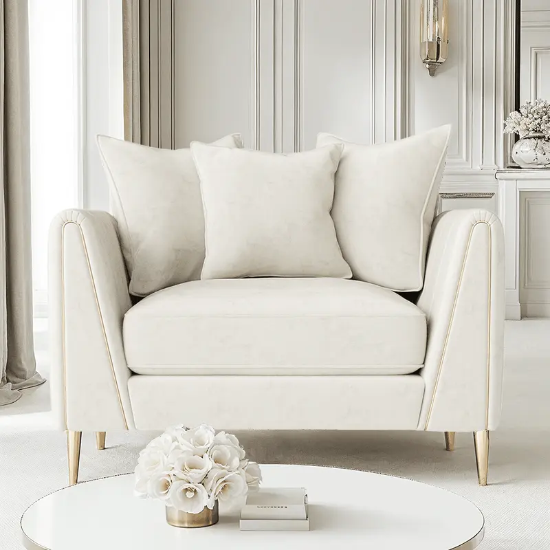 Alaina Cream Velvet Scatter Back Armchair with Gold Legs