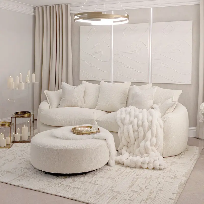 Aurelia Cream Boucle Curved Pillowback 4 Seater Sofa