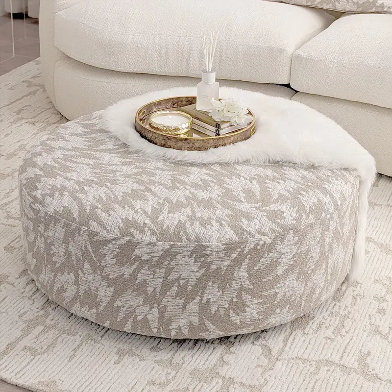 Aurelia Taupe Curved Patterned Footstool