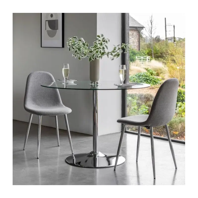 Canterbury Clear Glass & Silver Round Dining Table