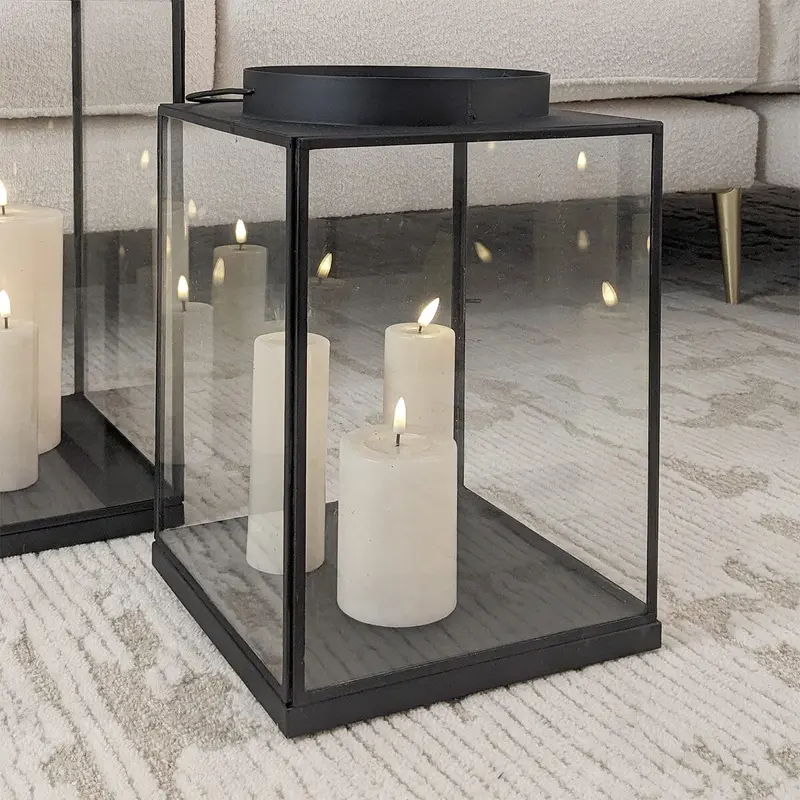Chai Medium Black Metal & Glass Lantern