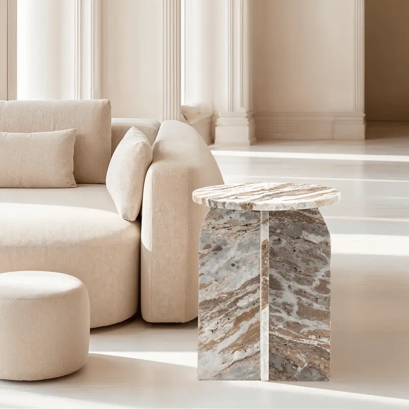 Cream & Coffee Abstract Natural Marble Side Table